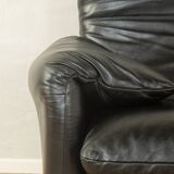 Canapé Maralunga de Vico Magistretti pour Cassina, années 1970, cuir noir d'origine