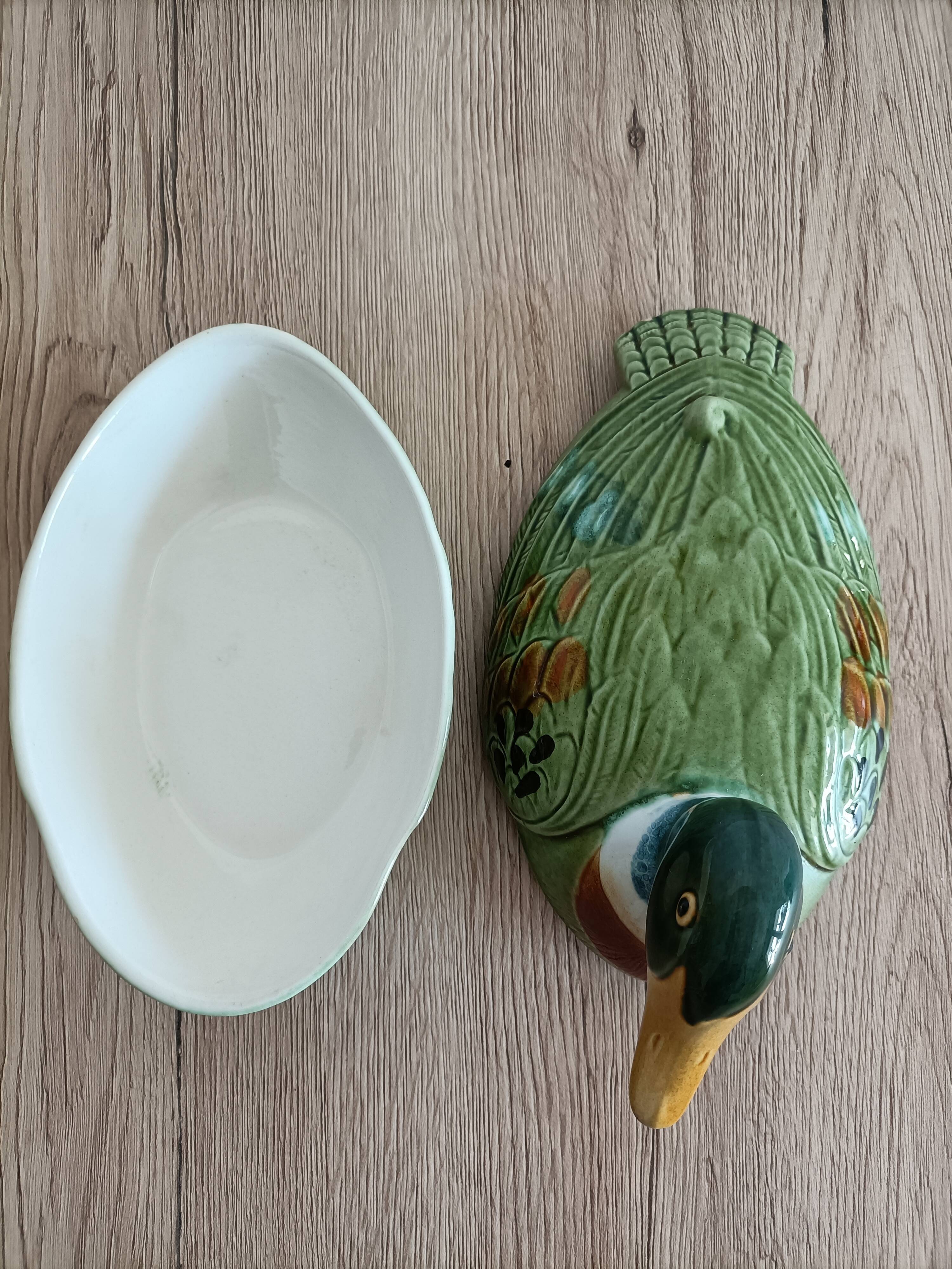 Old terrine duck Michel Caugant green ceramic