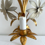 Vintage Hollywood Regency gold metal leaf wall sconce.
