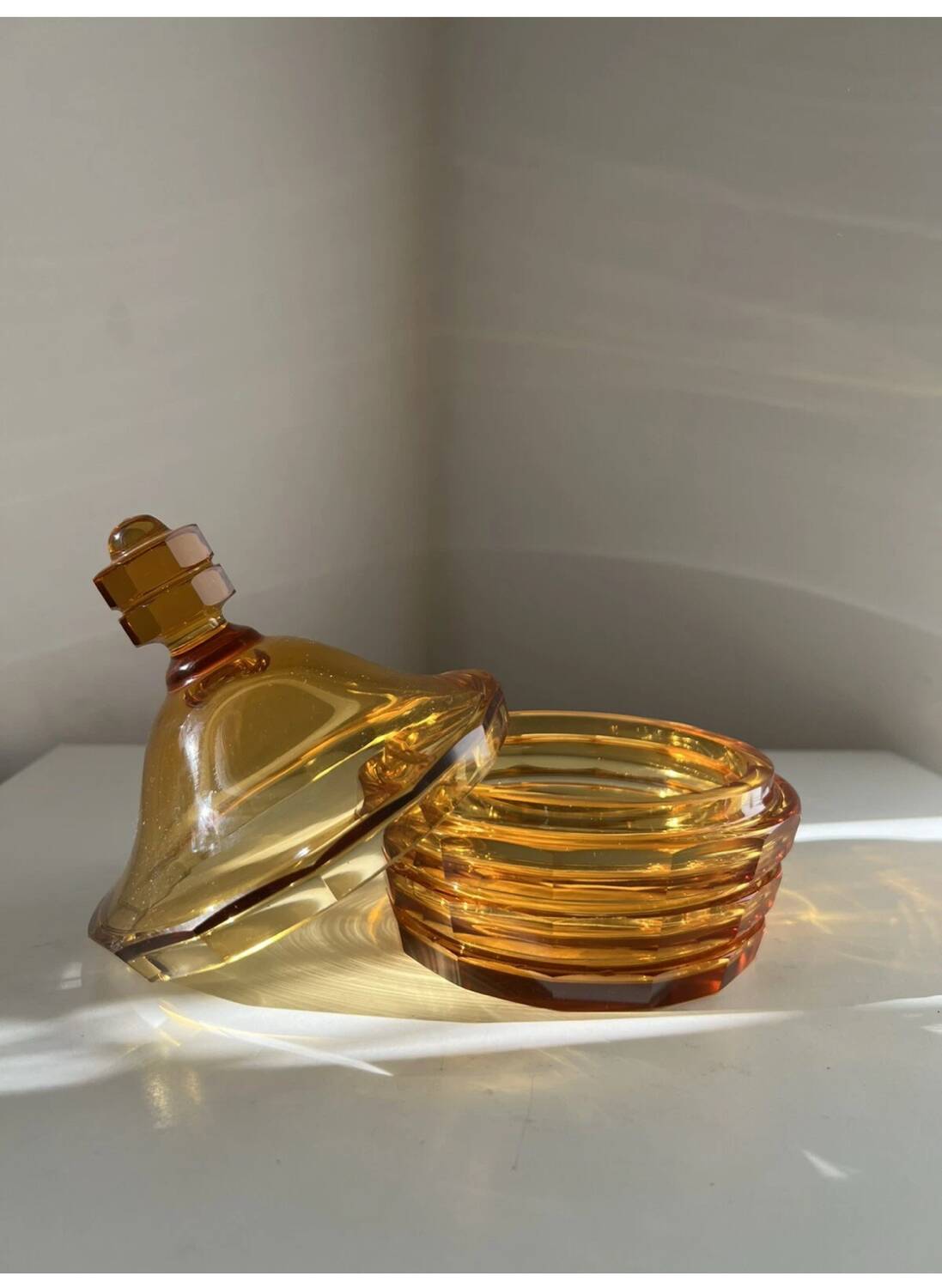 Vintage Bohemian orange crystal sugar bowl/candy dish