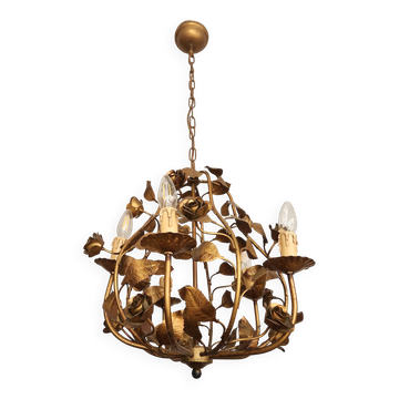 Rosen Kronleuchter handgeschmiedet 60er 70er Hollywood Regency Italien