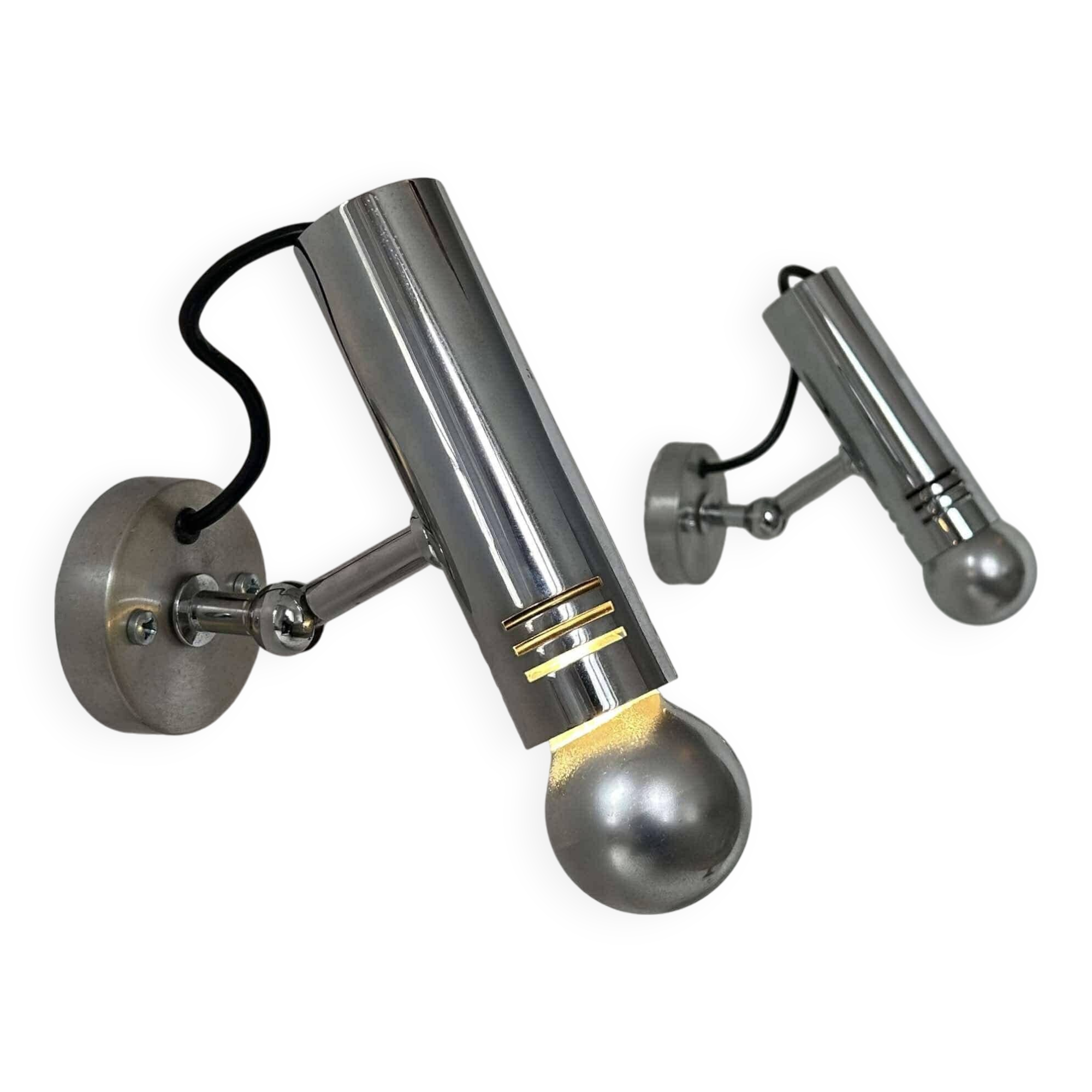 Pair of vintage adjustable wall lights, chromed metal, France 1970