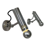 Pair of vintage adjustable wall lights, chromed metal, France 1970