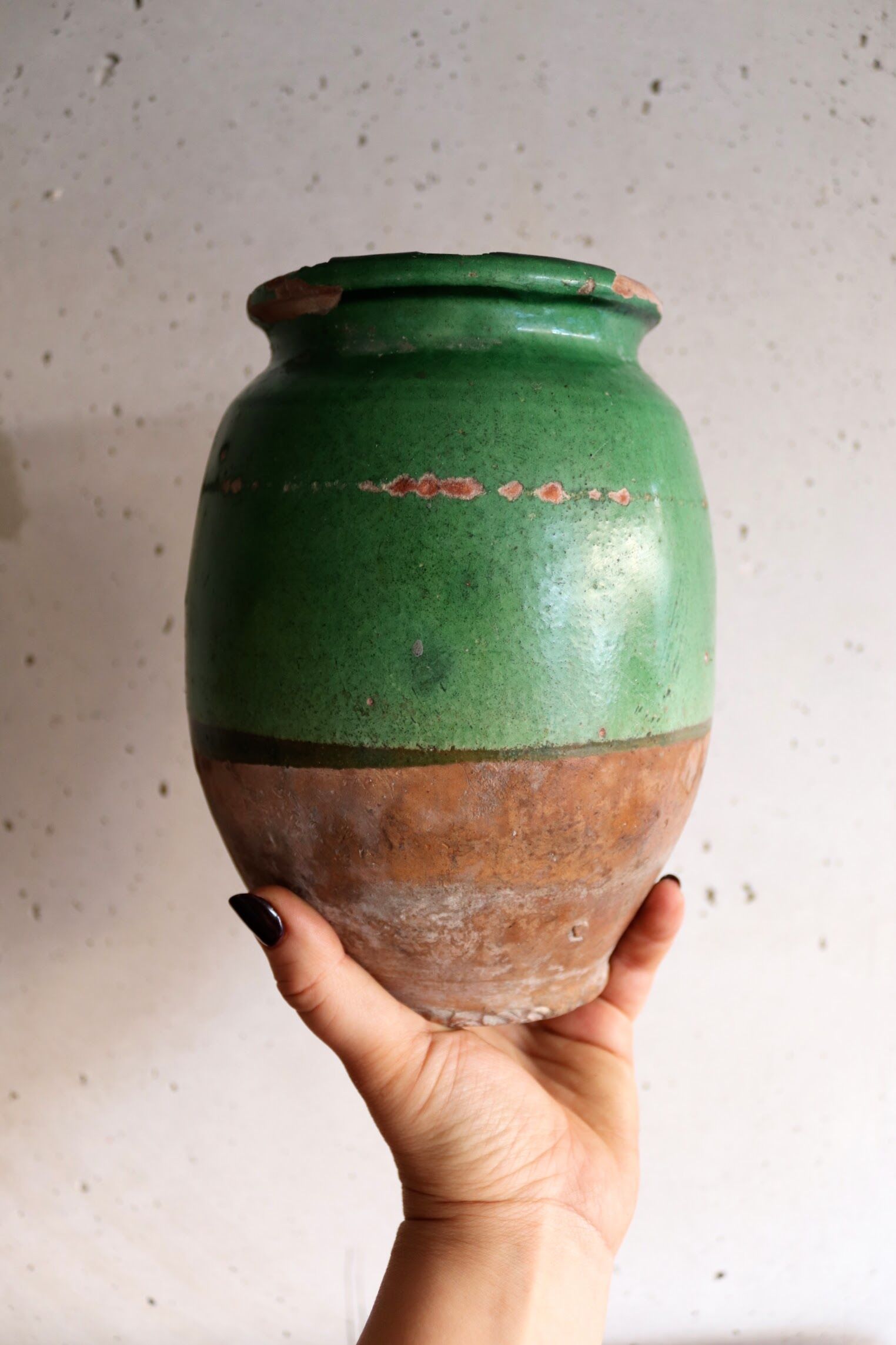 Green glazed terracotta confit pot