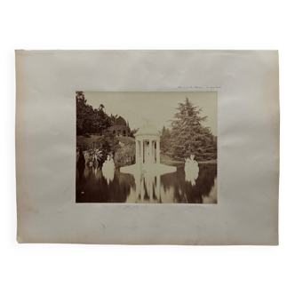 Albumen photo garden of the Villa Pallavicini - lake and small temple 19th century