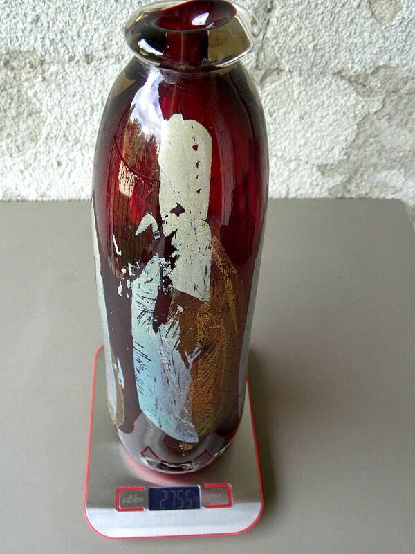 Verrerie d'art contemporaine, maitre verrier john a slatcher inclusion or & argent