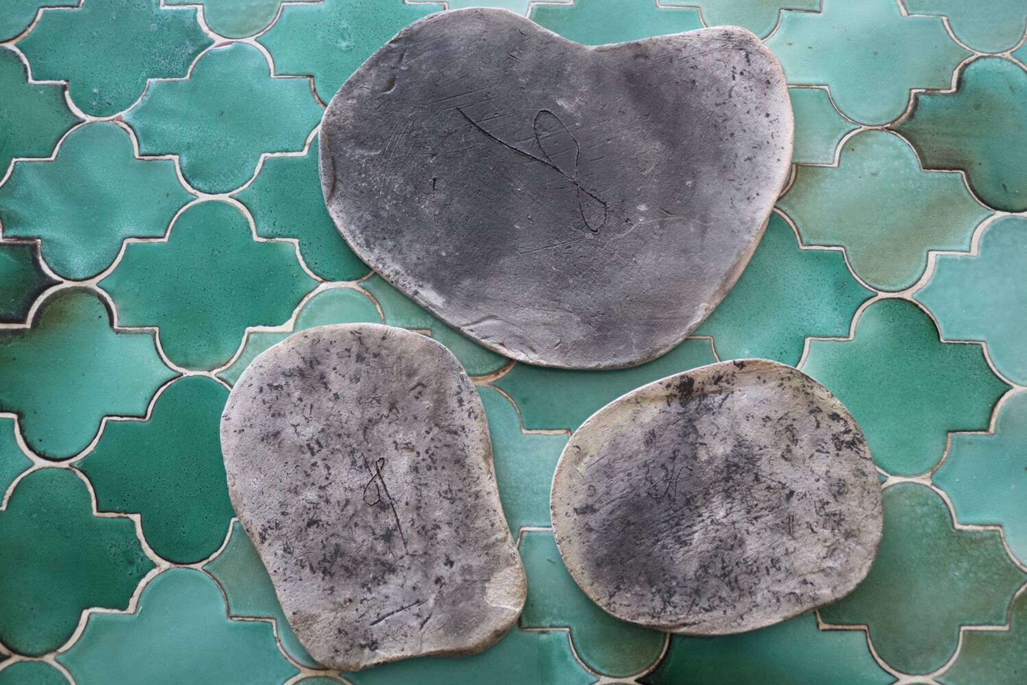 Set of 3 handmade raku ceramic trivets.