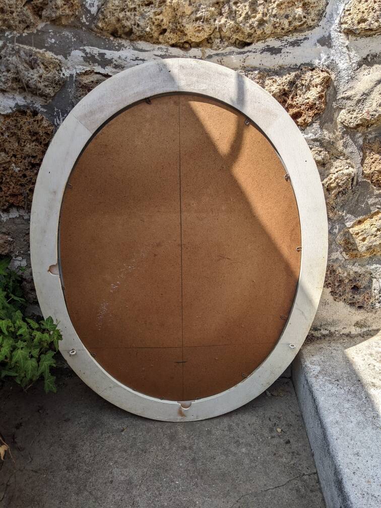 Large oval mirror painted wood Scandinavian decoration countryside flea market slow