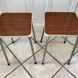 Pair of formica stools brown style veneer and white 70s