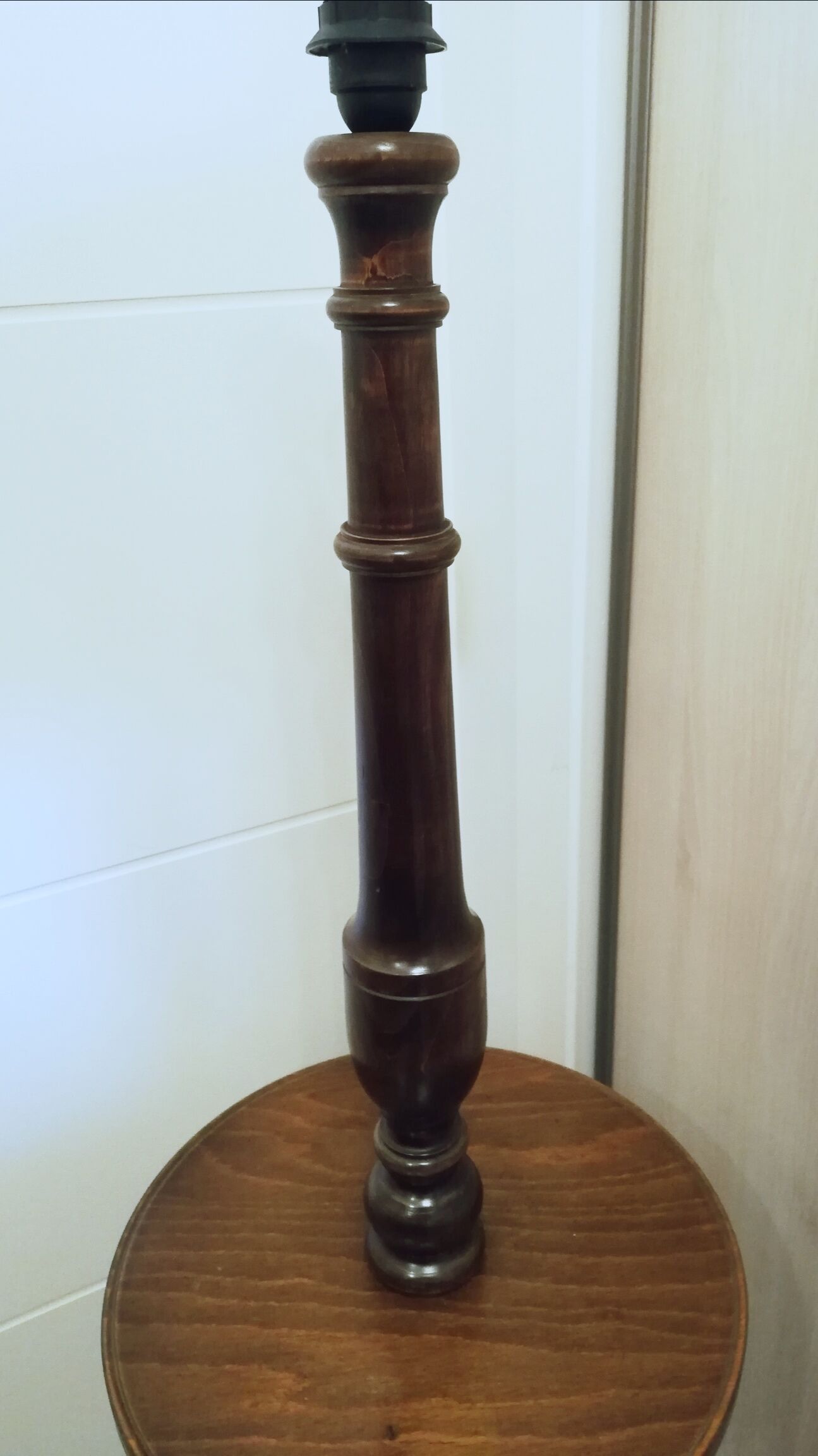 50s oak lamp lamp with hand-painted silk tablet and lampshade