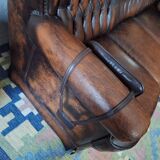 Chesterfield 3-seater chestnut coloured leather sofa