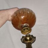 Large old oil lamp, removable from its marble column foot. 88 cm