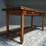 Old pine dining table with drawers