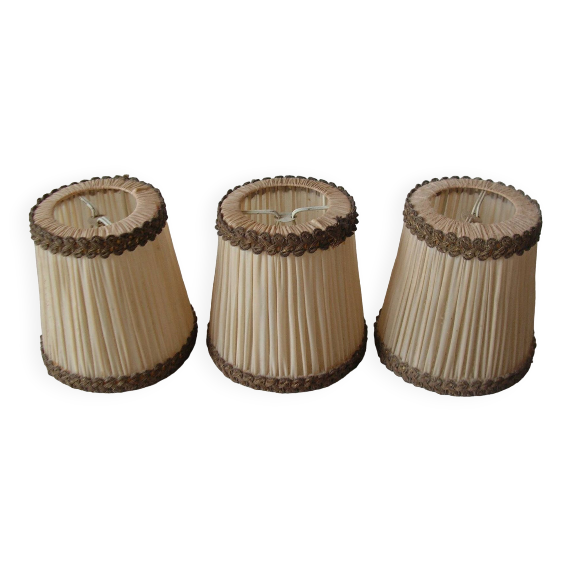 Set of 3 old pleated fabric lampshades clip-on model chandelier lamp lighting fixture n2