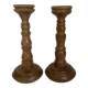 Pair old large wooden candle holders brutalist