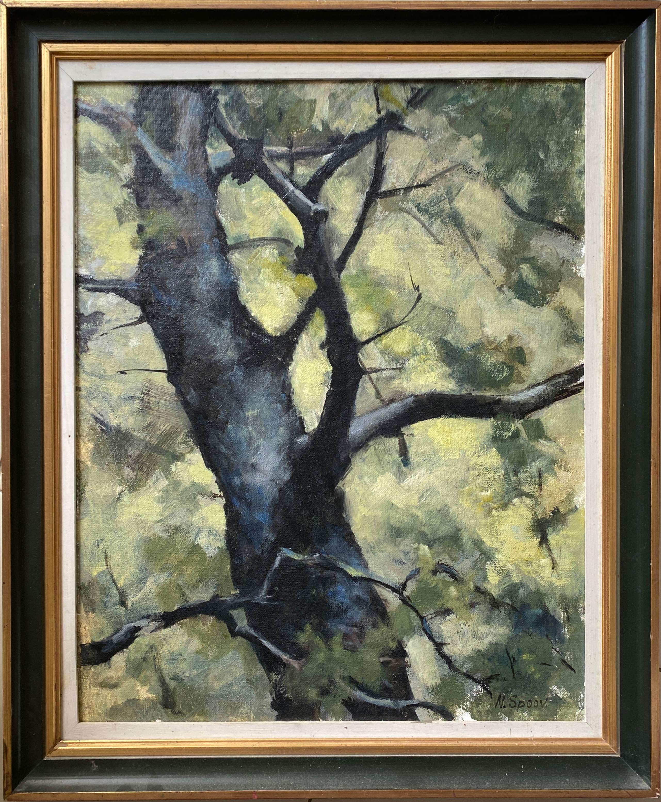 Table "Tree study" Russian school HSP signed N. Spoov +frame
