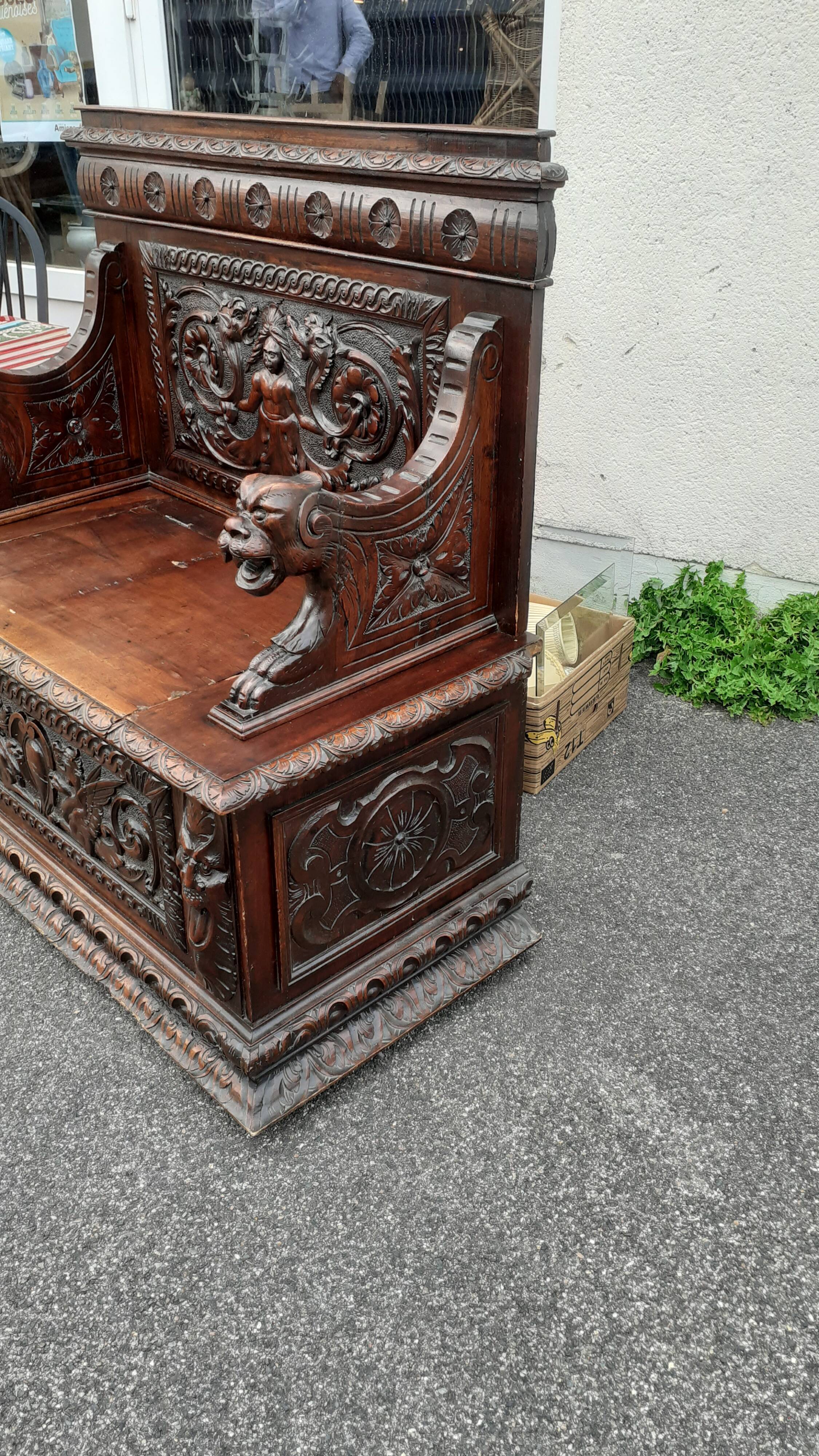 Henri II style walnut chest bench