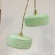 Pair of Art Deco pendant lamps in green Clichy glass