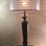 Lamp 1970 sheathed in brown leather iron brush 48xh74