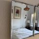 Vintage 1940s triptych barber mirror, bevelled chrome, snake imitation - 31 x