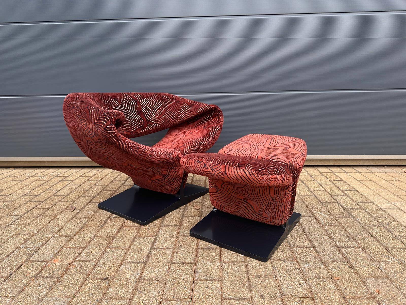 Artifort Ribbon chair by Pierre Paulin + Ottoman, Pierre Frey fabric