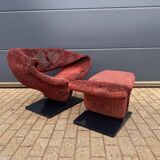 Artifort Ribbon chair by Pierre Paulin + Ottoman, Pierre Frey fabric