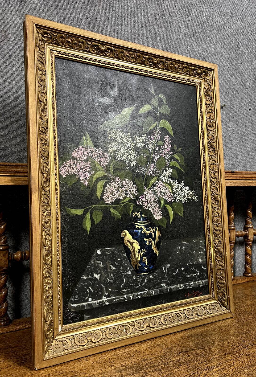 Lecouteux 1902: still life painting with a bouquet of lilacs