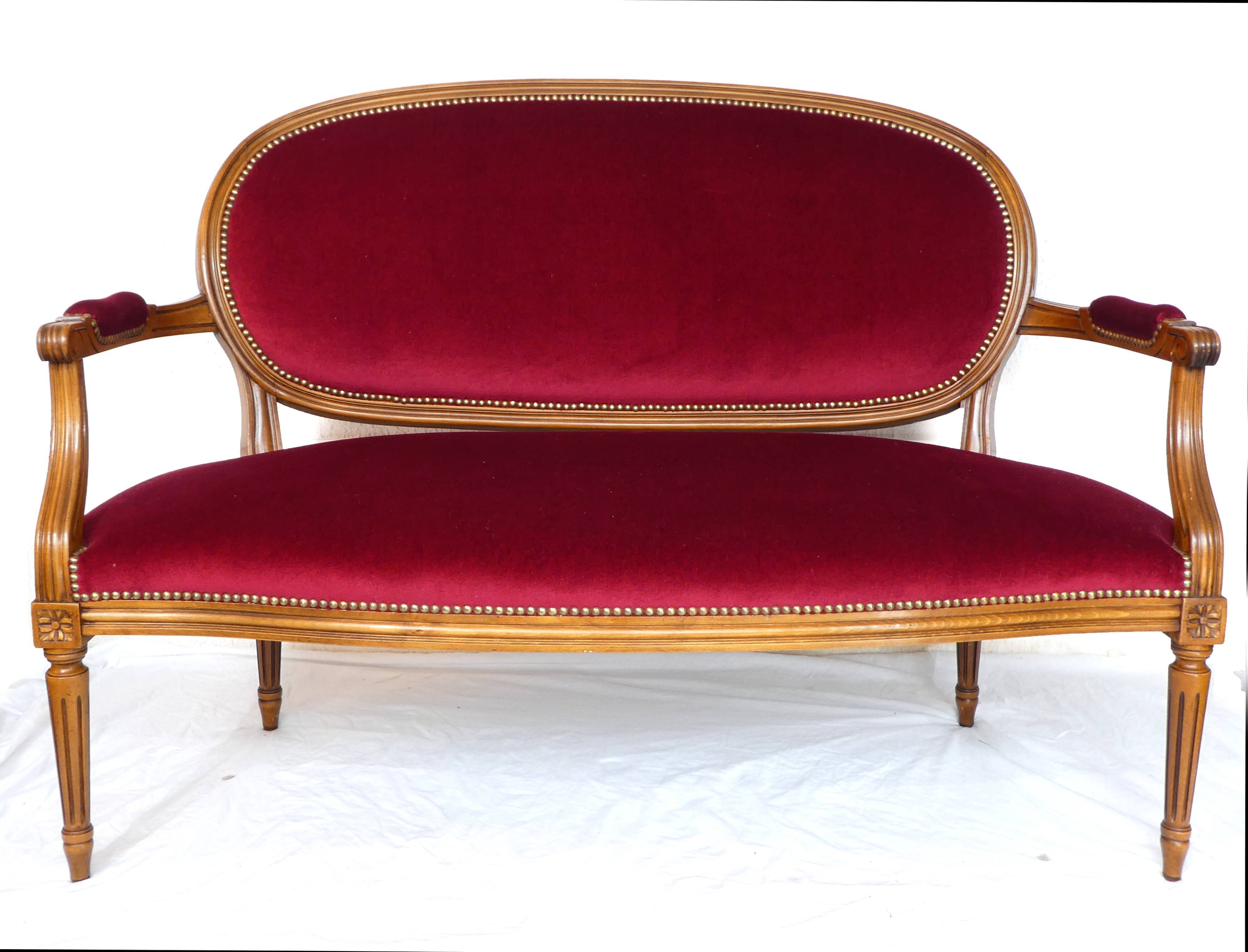 Louis XVI style bench in natural wood