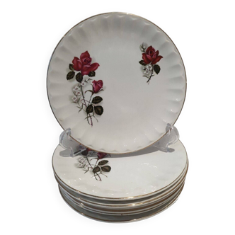 Lot de 7 assiettes a dessert sarreguemines collection hardy décors rose d18,5 cm