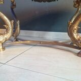 Marble table solid brass foot koi fish hollywood style regency