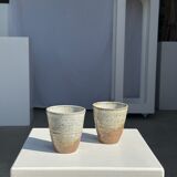 Set of 2 cups in Indonesian ceramic (brown & speckled glazed matte)