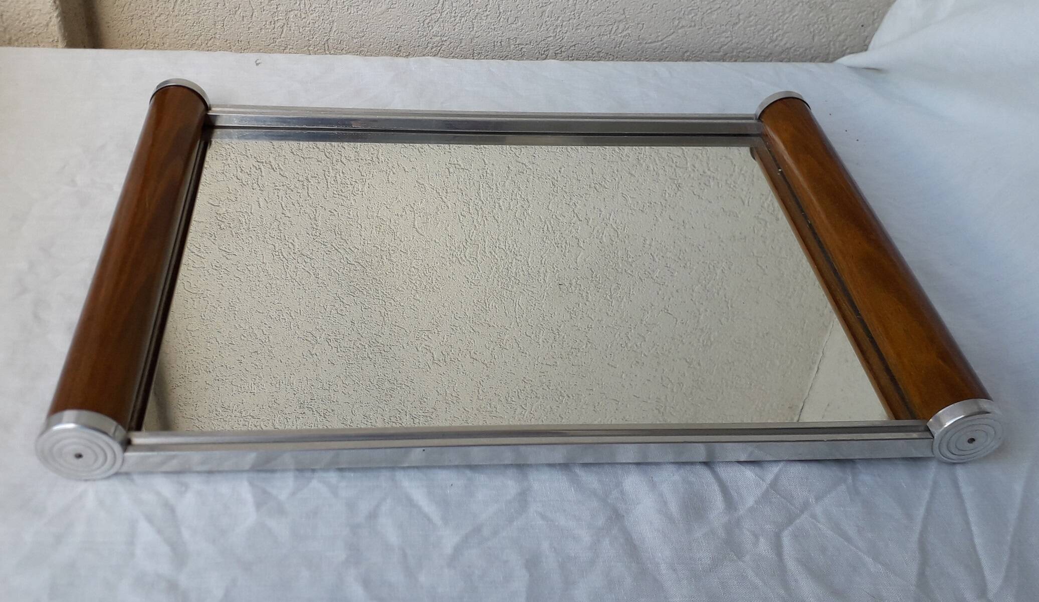 Mirror and wood tray