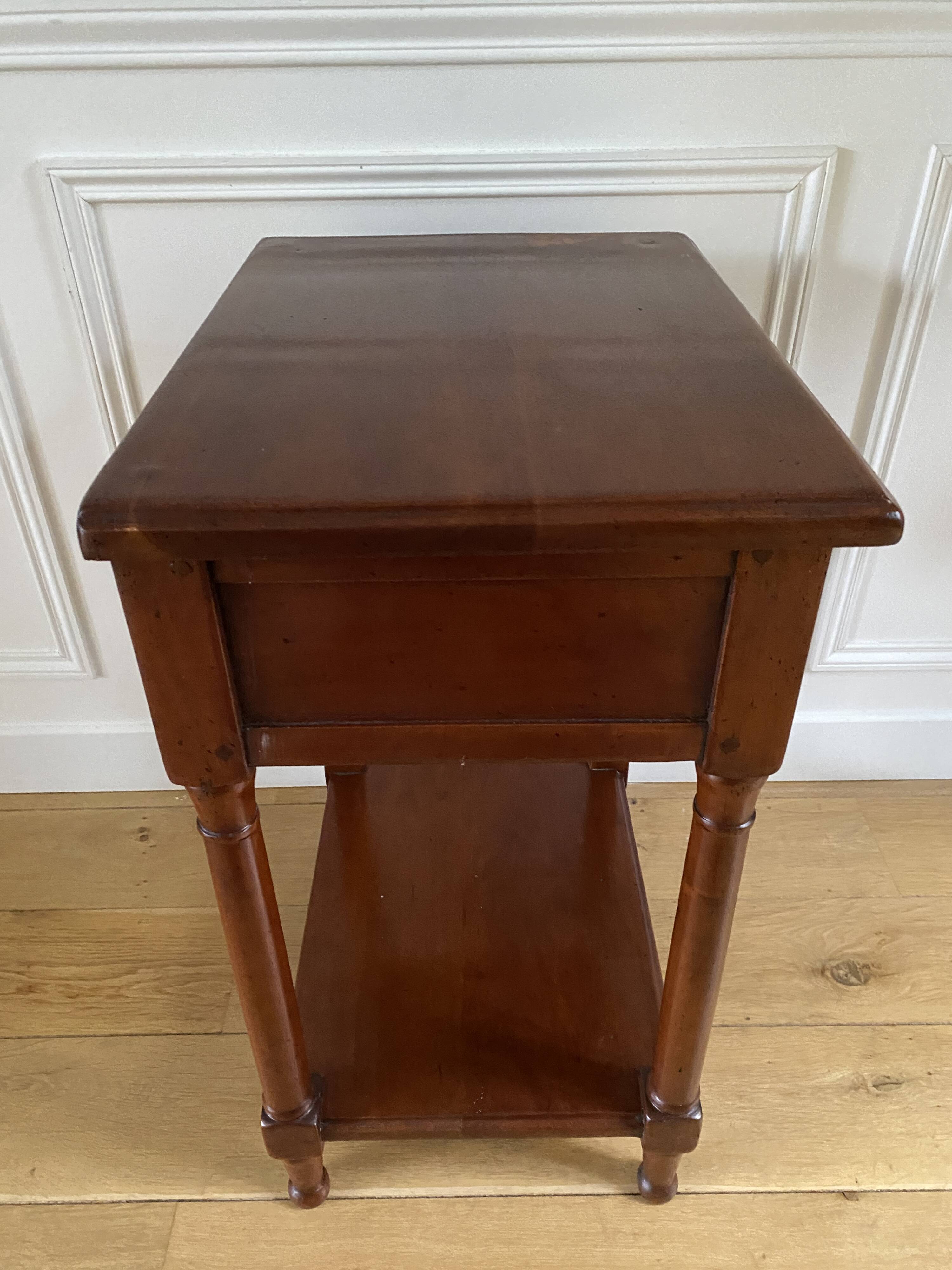 Nightstand, vintage side table with a drawer and a low shelf in solid wood