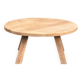 Table basse ronde ancienne en chêne massif brut 