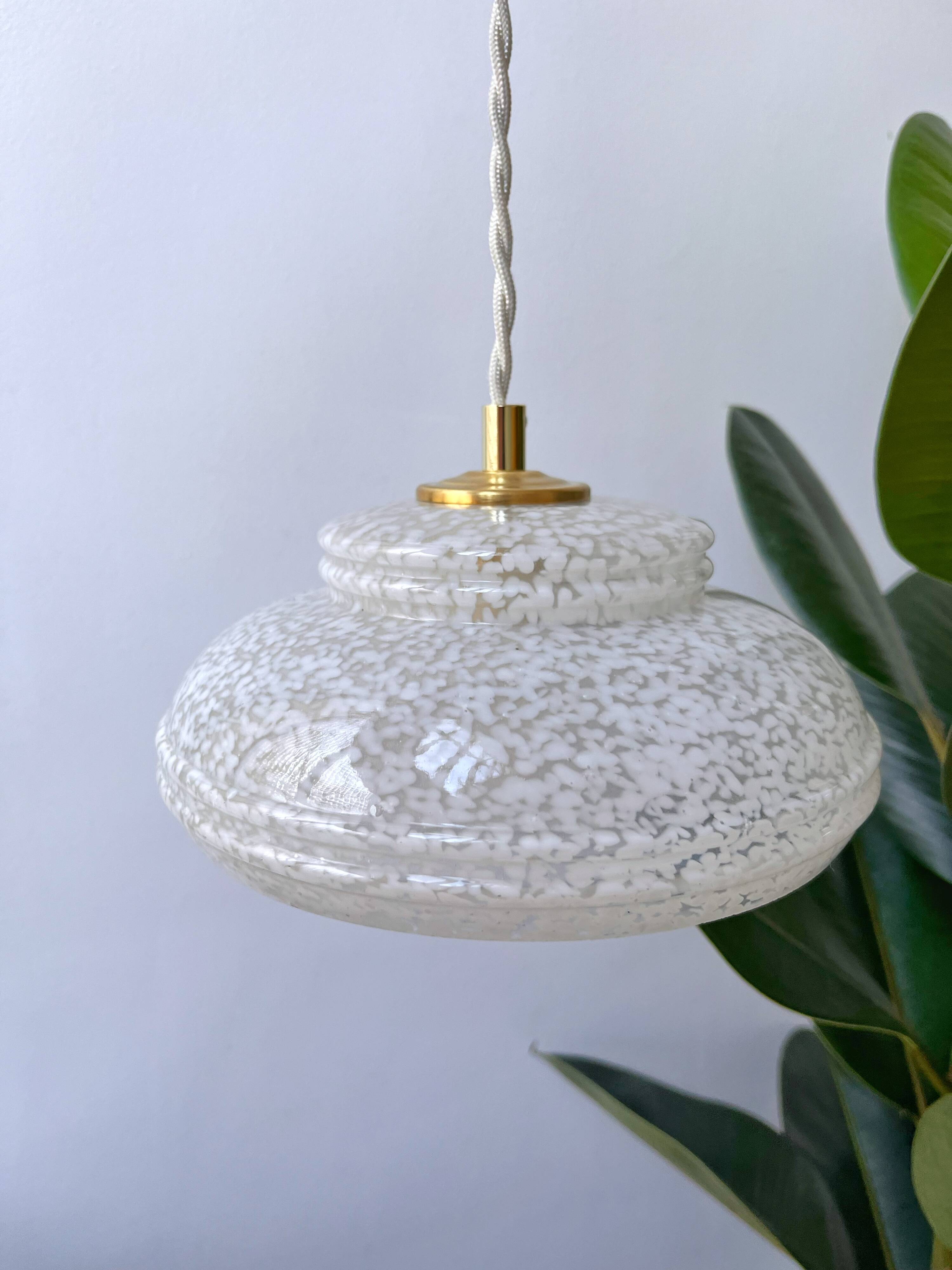 White Clichy glass pendant light with dome - 1930s - 6 copies available
