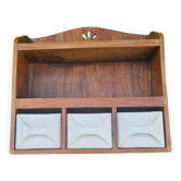 Wooden wall shelf and tiled drawers