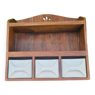 Wooden wall shelf and tiled drawers