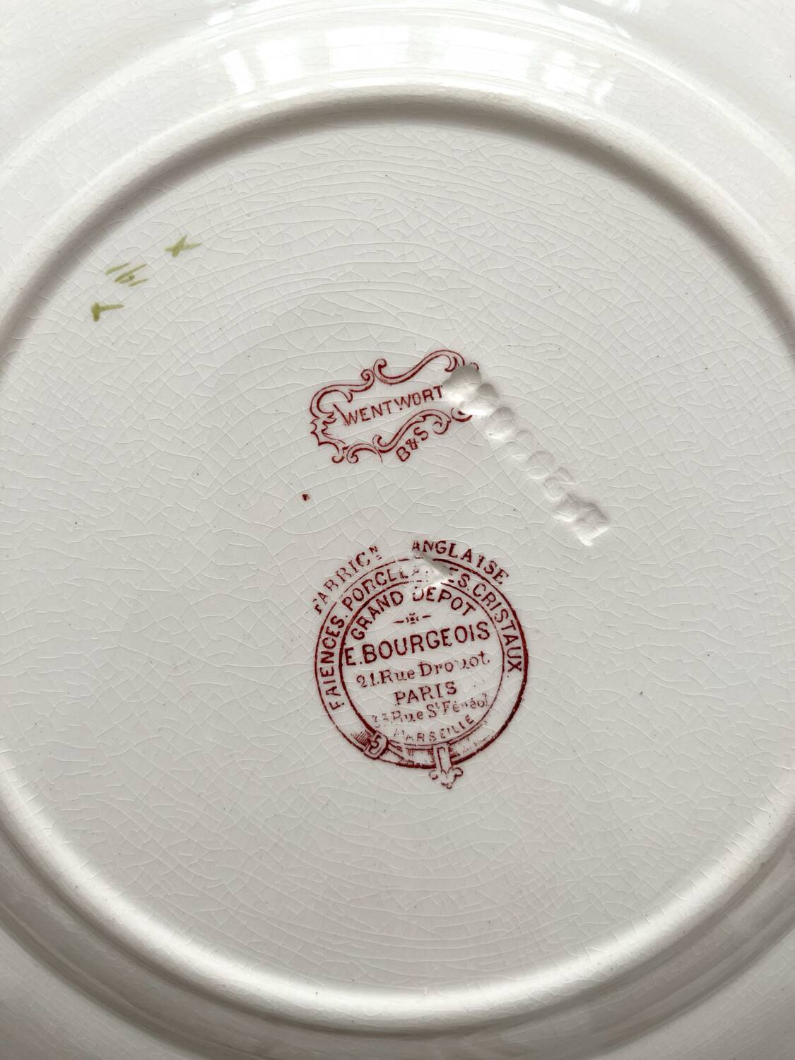 6 polychrome ironstone dinner plates "Wentworth" by Emile Bourgeois