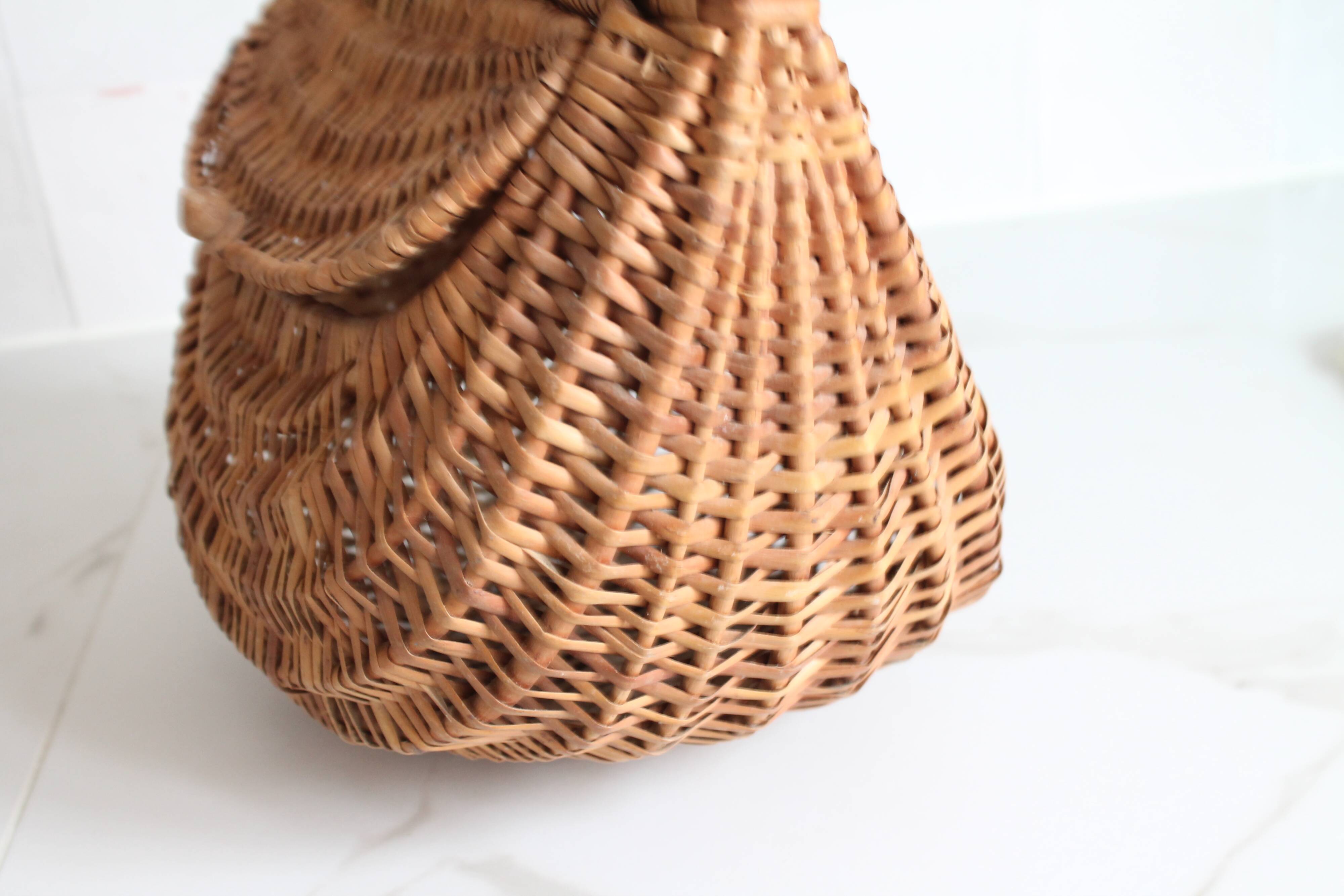Unique antique French handmade rattan basket
