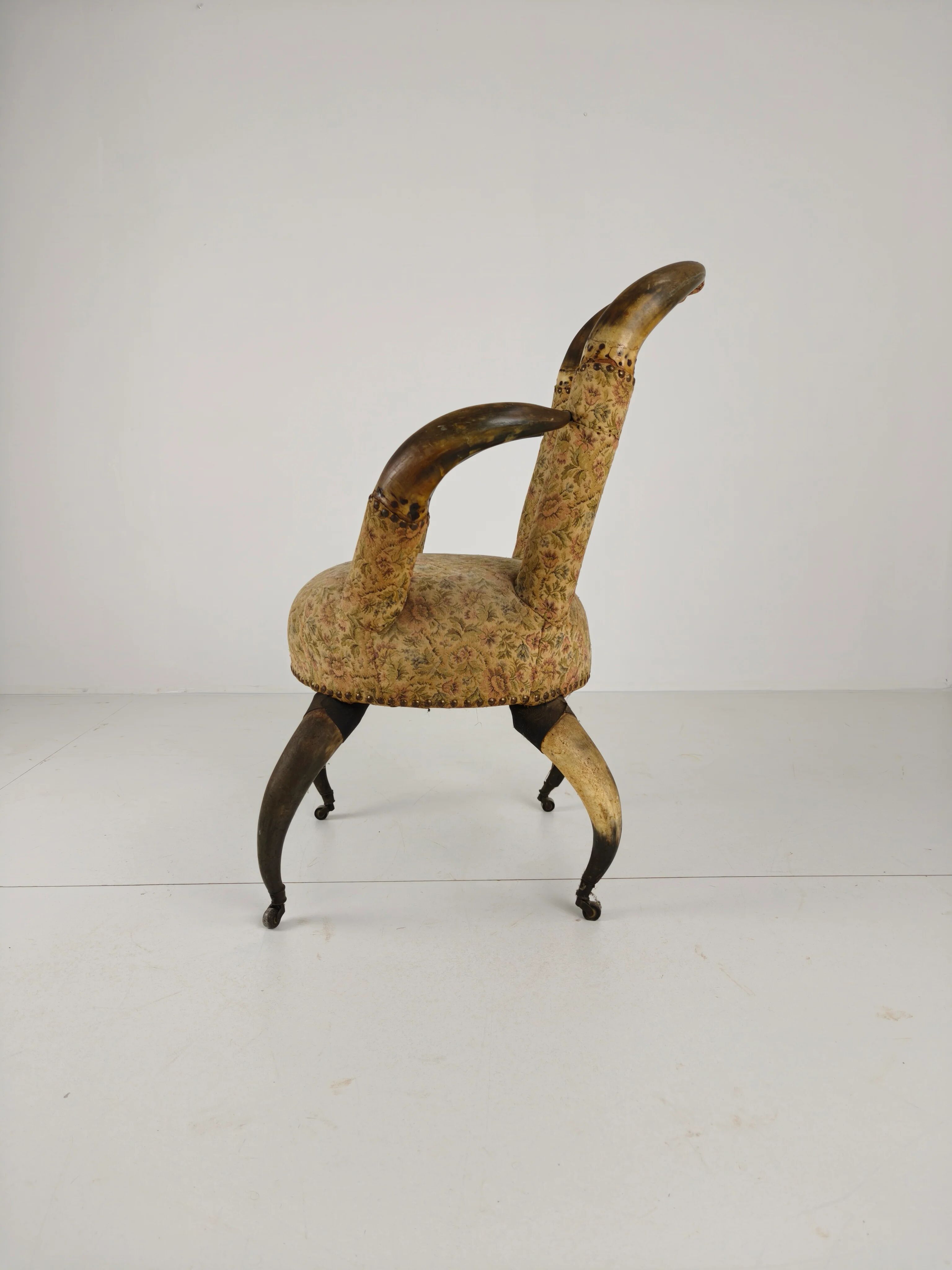 Rare 19th century highly decorative bull horn armchair (1870)