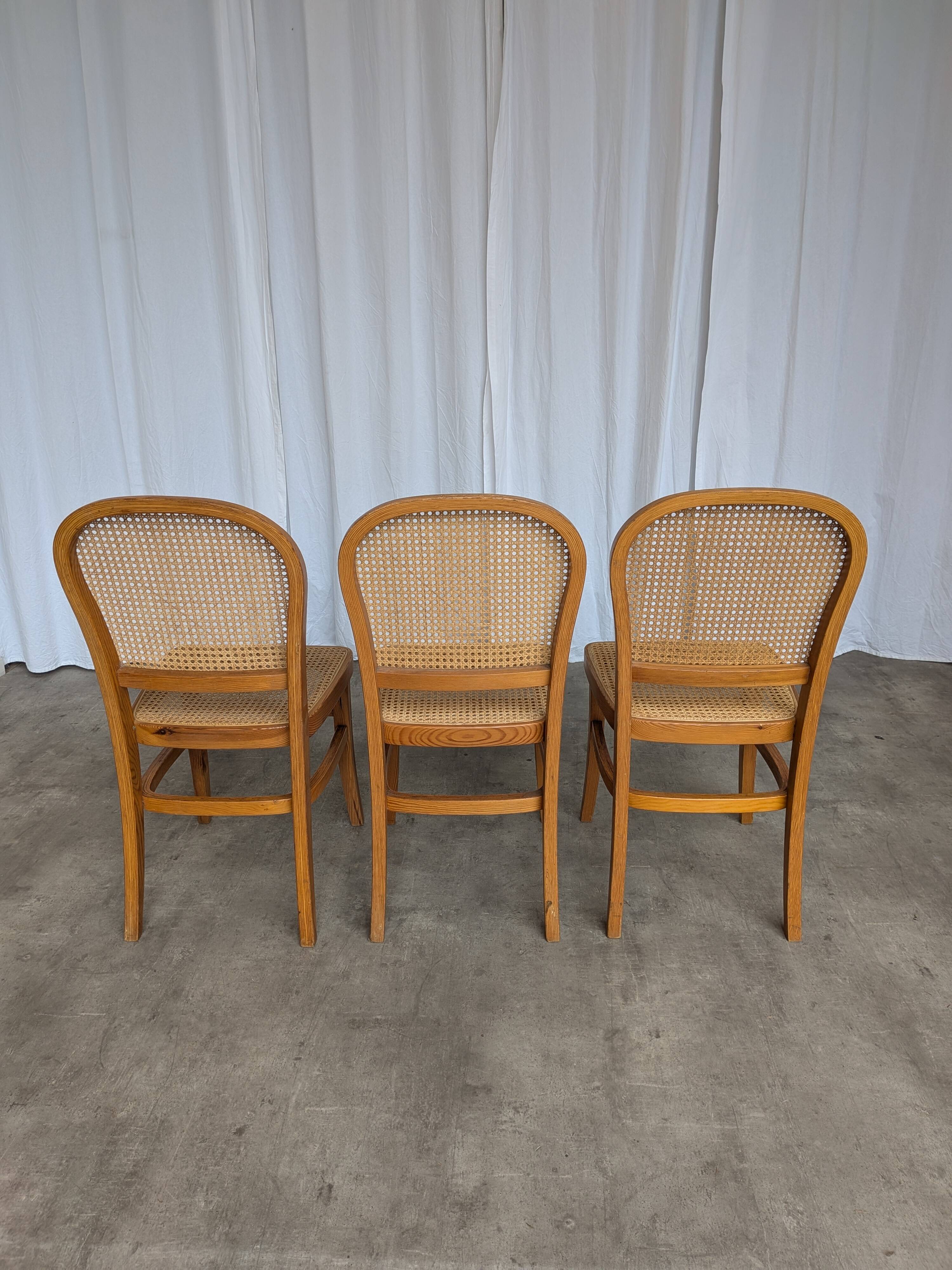 Set of 3 Vintage Wooden Dining Chairs with Cane Seat - Mid-Century Yugoslav