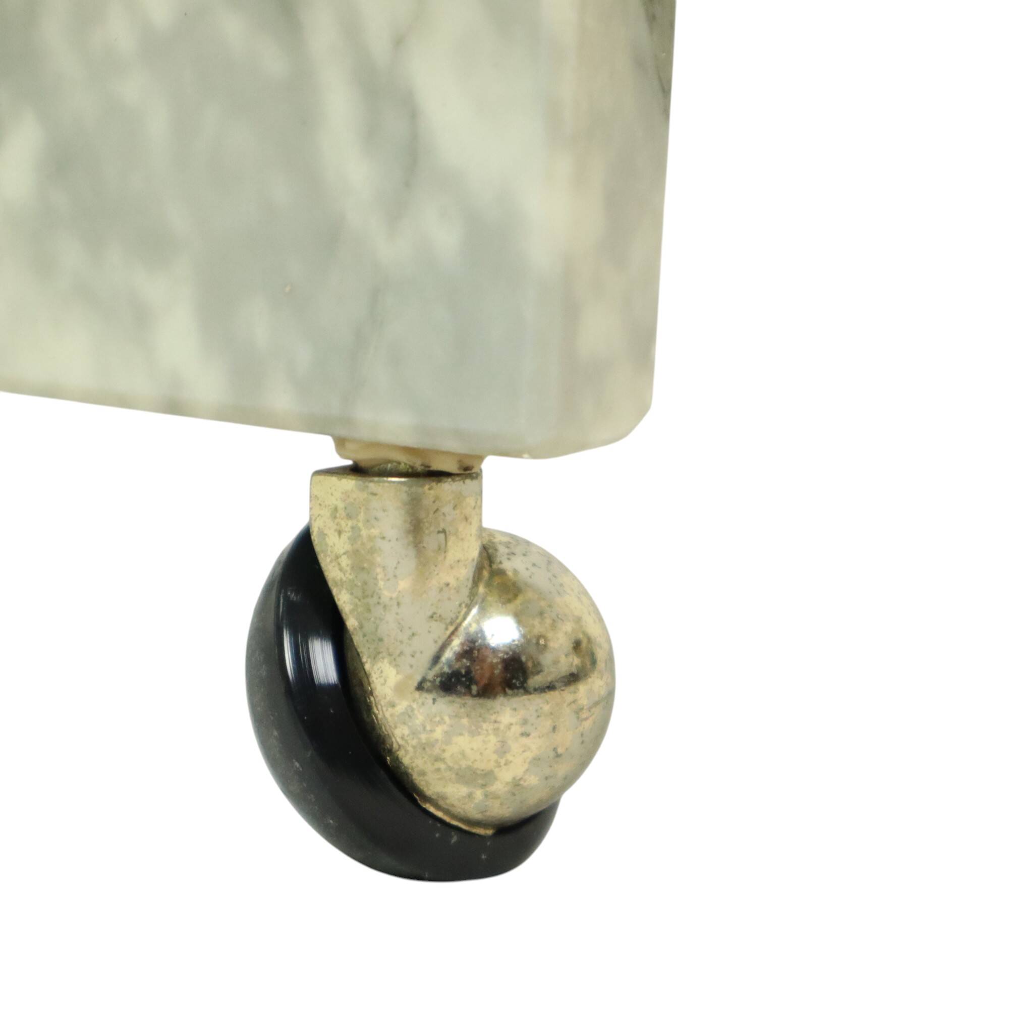 Round Marble Side Table Plant Table on Wheels 1970s