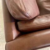 Danish mid-century vintage Mogens Hansen 2 person cognac brown leather sofa 60s