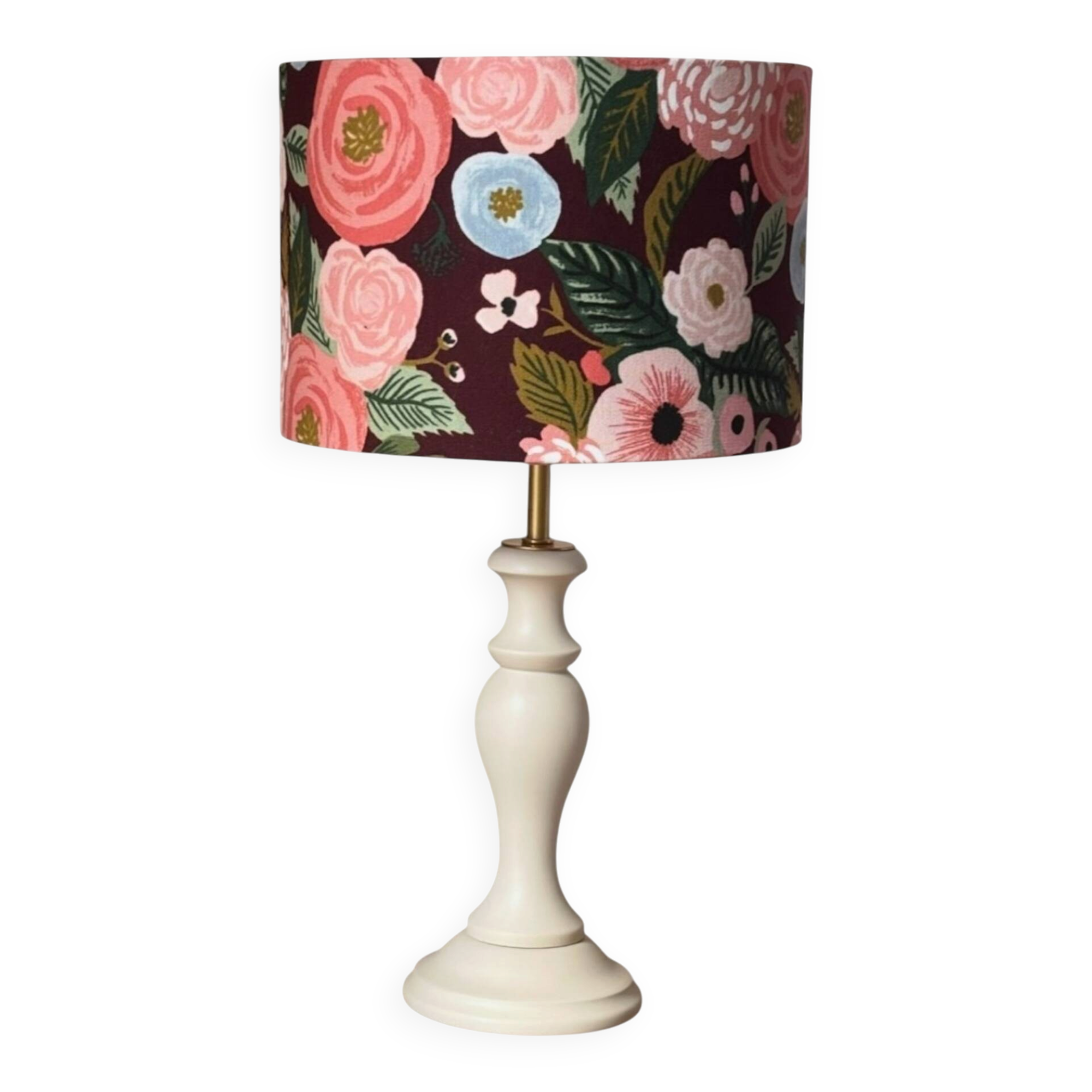 Lampe vintage rénovée – abat-jour fleuri fait main