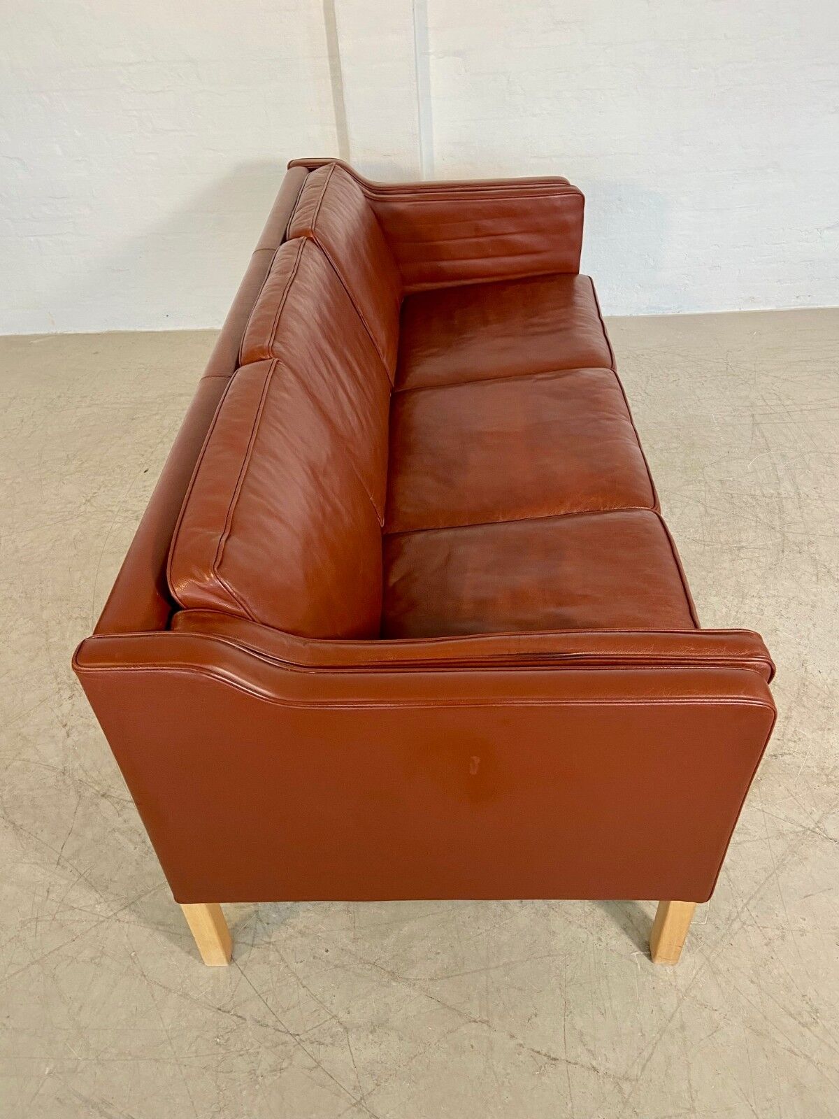 Vintage Danish mid-century Mogens Hansen 3-person cognac leather sofa
