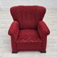 Fauteuil relax danois des années 1950, en laine rouge, bois de chêne.