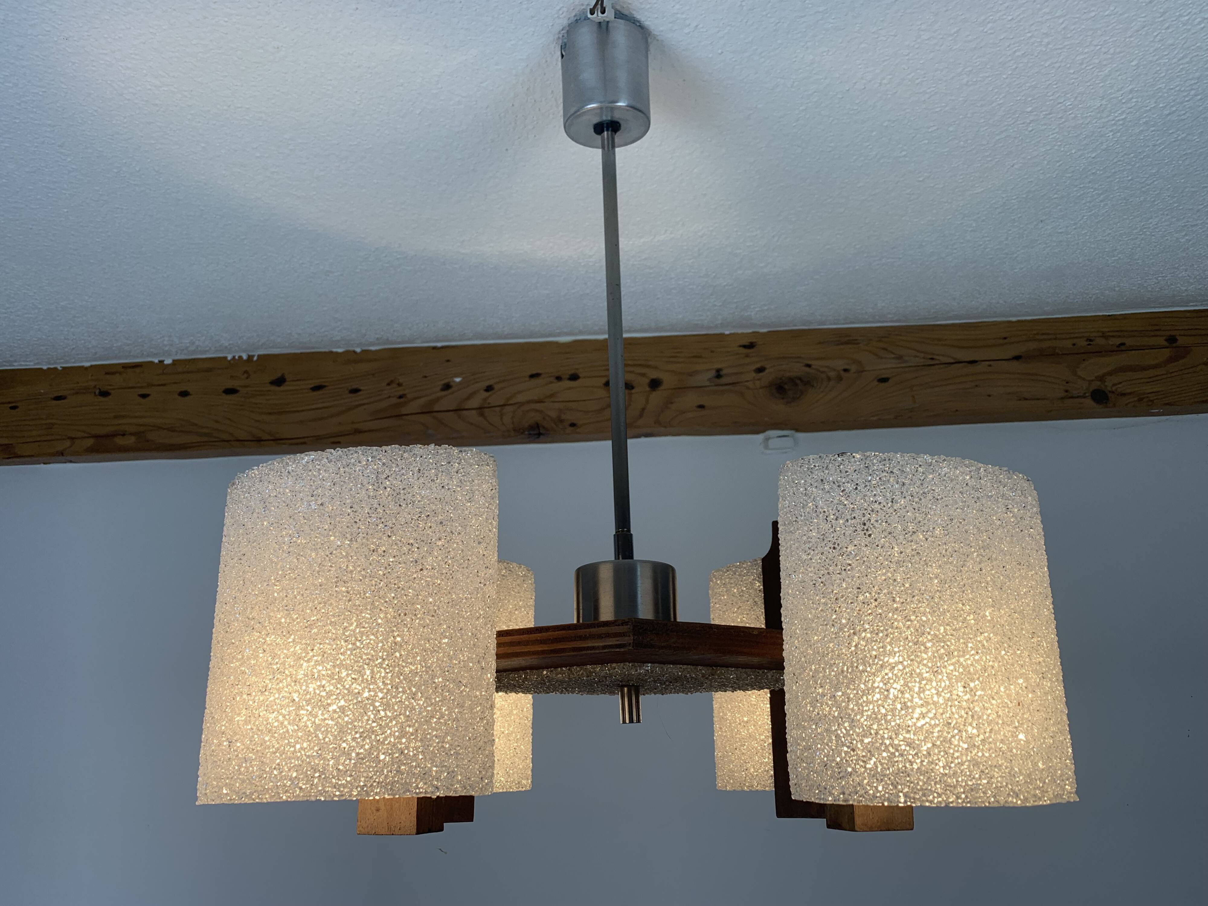 Scandinavian chandelier perspex and wood