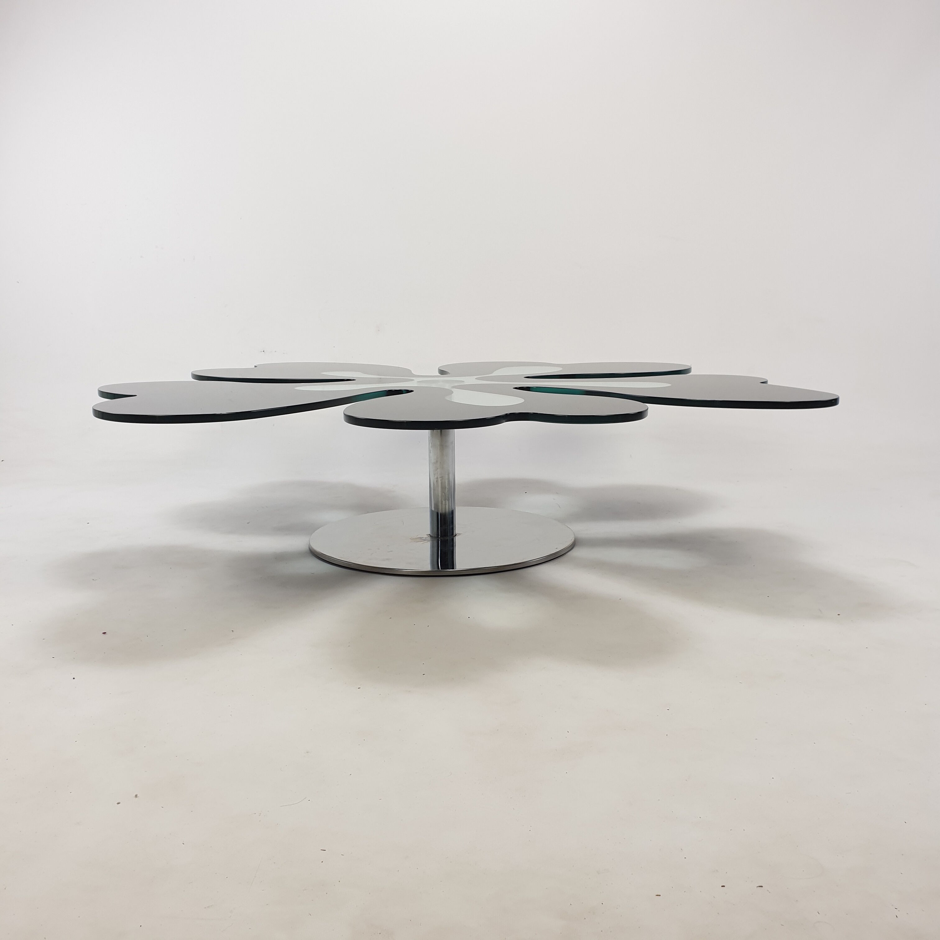 Mid century italian flower table chrome and glass, 1980s