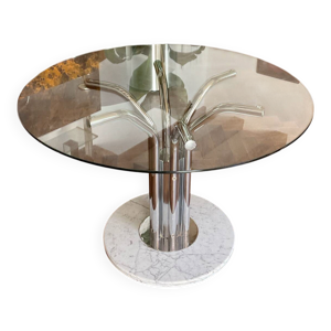 table à manger en verre, - chrome