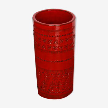 Vase cylindrique rouge en céramique par aldo londi pour bitossi